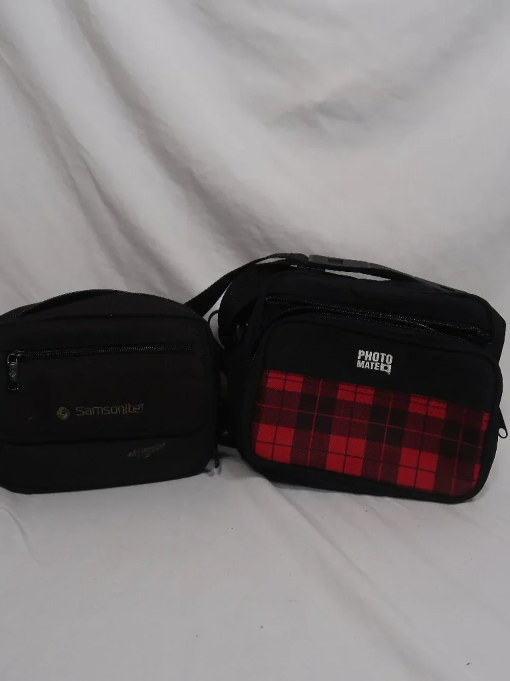 Bundle of 2 Camera Bags : Photo Mate Red Plaid Camera Bag and Samsonite black
